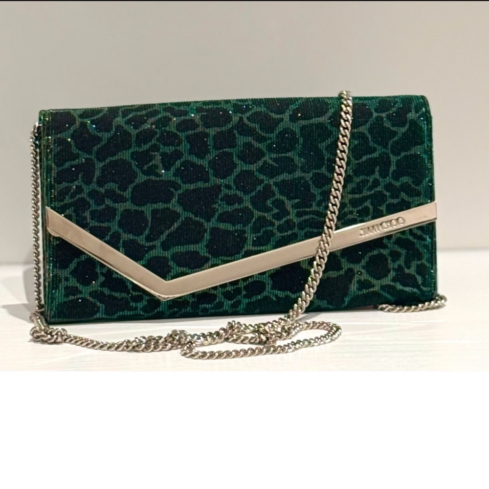 Jimmy Choo Emmie Metallic Glitter Hologram Camo Zebra Jacquard Print Clutch NEW - Picture 13 of 16